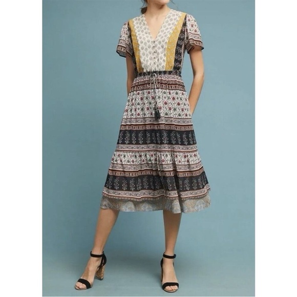 Anthropologie One September Provençal BOHO MIDI Dress Size Extra Small - Picture 11 of 14